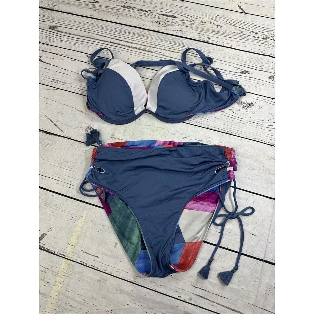 Robin Piccone Women Abstract Geometric Bikini Underwire Top High Waist Bottoms